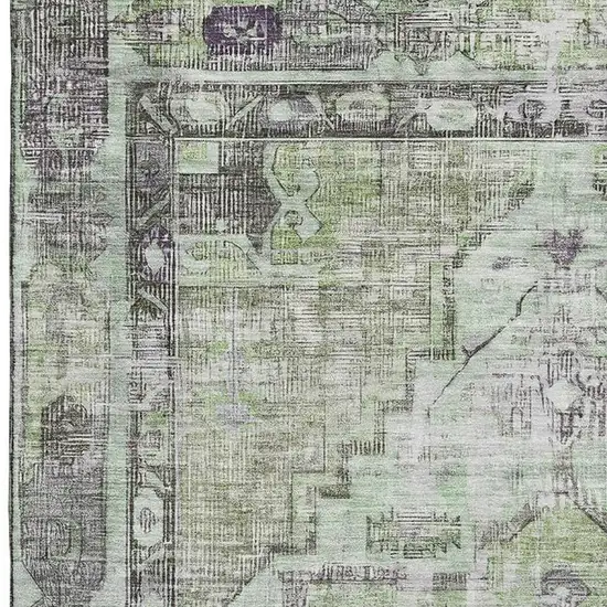 Artichoke Green Charcoal And Ivory Oriental Washable Area Rug With UV Protection Photo 2