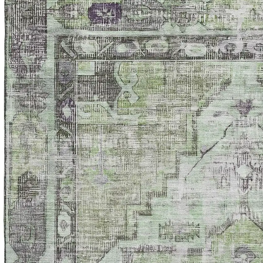 Artichoke Green Charcoal And Ivory Oriental Washable Area Rug With UV Protection Photo 2