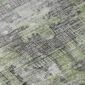 Photo of Artichoke Green Charcoal And Ivory Oriental Washable Area Rug With UV Protection