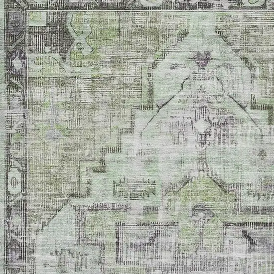Artichoke Green Charcoal And Ivory Oriental Washable Area Rug With UV Protection Photo 2