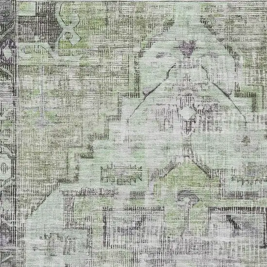 Artichoke Green Charcoal And Ivory Oriental Washable Area Rug With UV Protection Photo 2