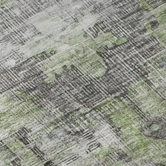 Artichoke Green Charcoal And Ivory Oriental Washable Area Rug With UV Protection Photo 9