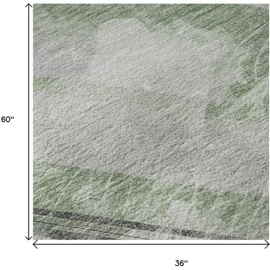 Artichoke Green Charcoal And Ivory Striped Washable Area Rug With UV Protection Photo 9