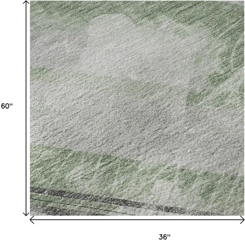 Artichoke Green Charcoal And Ivory Striped Washable Area Rug With UV Protection Photo 9