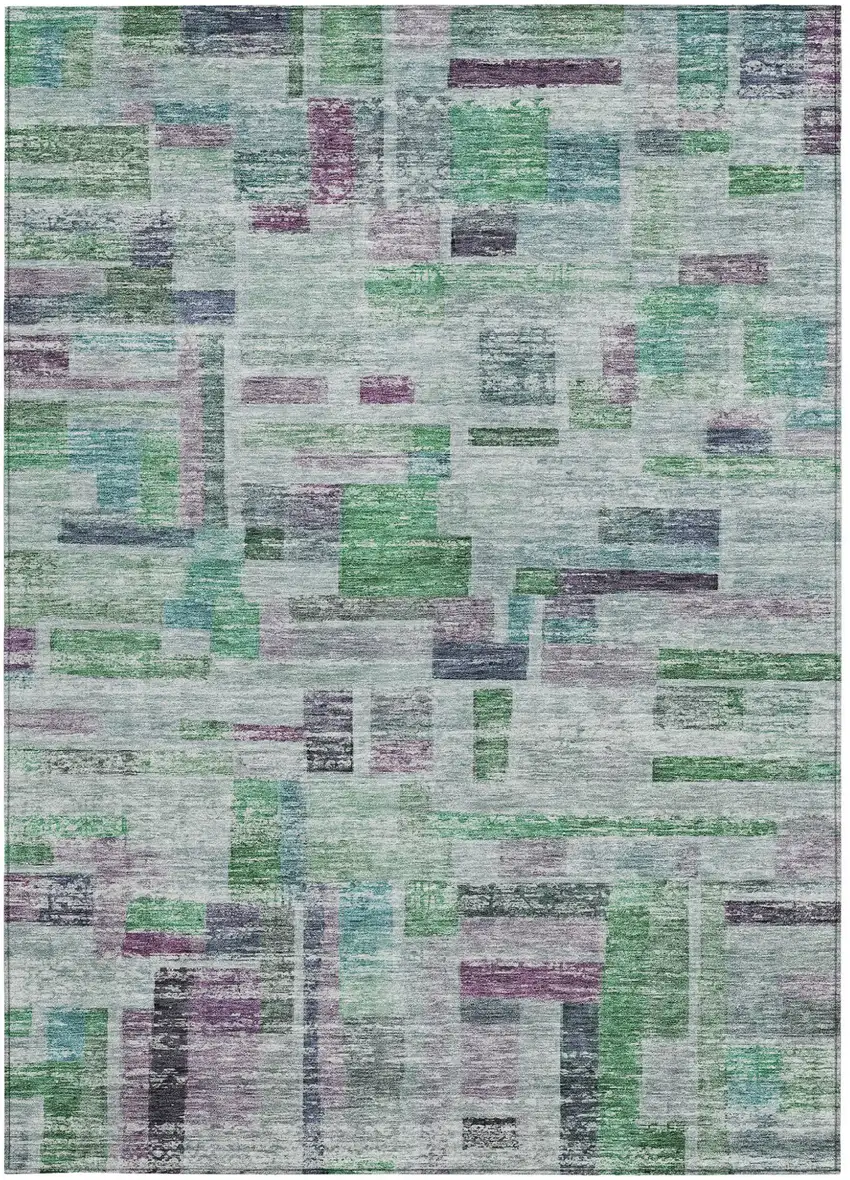 Artichoke Green Charcoal And Purple Striped Washable Indoor Outdoor Area Rug Photo 6