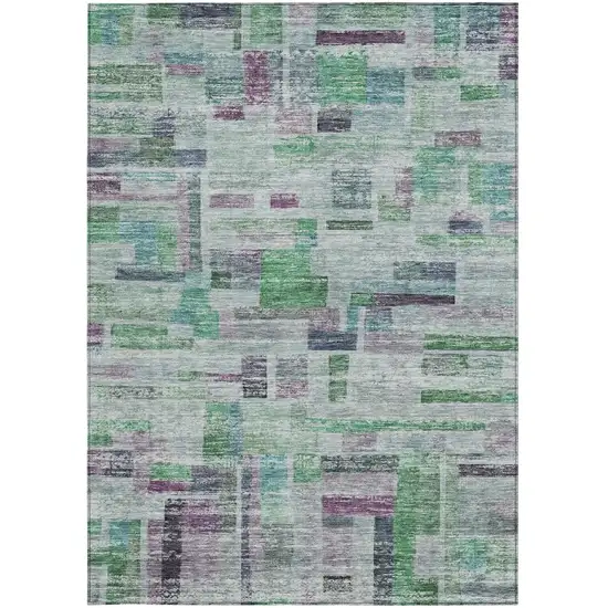Artichoke Green Charcoal And Purple Striped Washable Indoor Outdoor Area Rug Photo 6