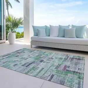 Photo of Artichoke Green Charcoal And Purple Striped Washable Indoor Outdoor Area Rug