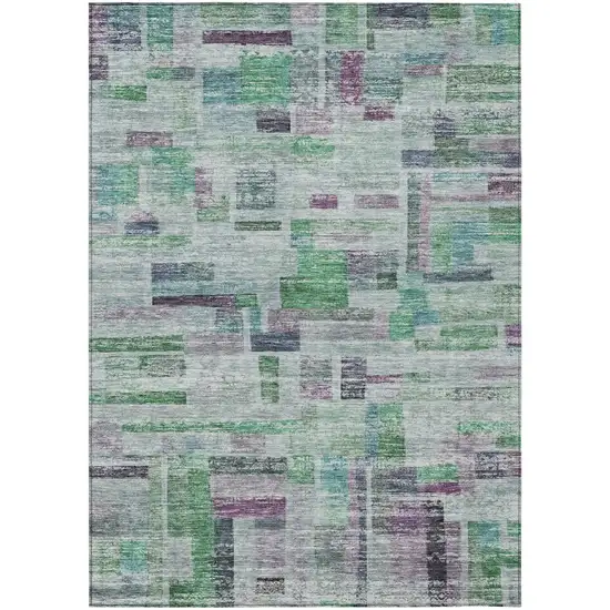 Artichoke Green Charcoal And Purple Striped Washable Indoor Outdoor Area Rug Photo 2