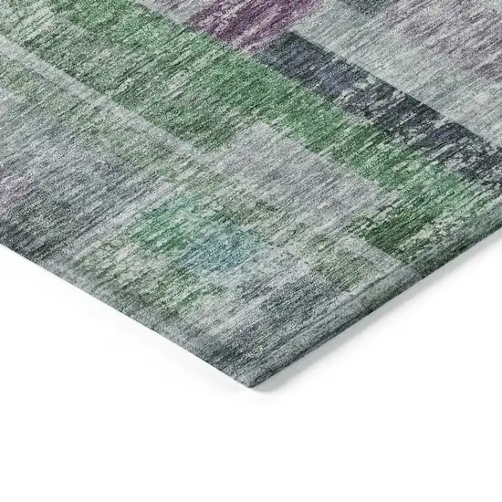 Artichoke Green Charcoal And Purple Striped Washable Indoor Outdoor Area Rug Photo 4