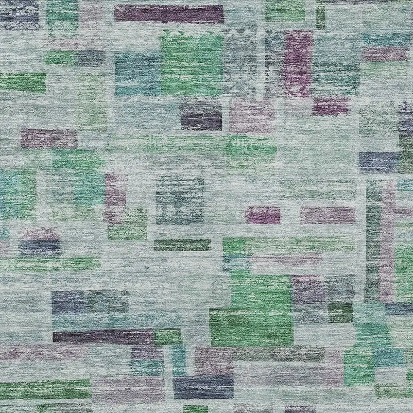 Artichoke Green Charcoal And Purple Striped Washable Indoor Outdoor Area Rug Photo 5