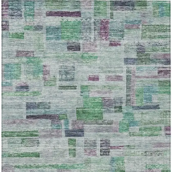 Artichoke Green Charcoal And Purple Striped Washable Indoor Outdoor Area Rug Photo 6