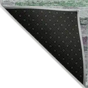 Photo of Artichoke Green Charcoal And Purple Striped Washable Indoor Outdoor Area Rug