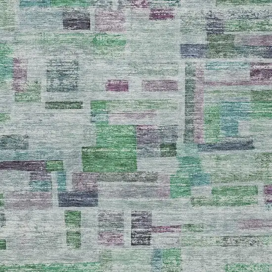 Artichoke Green Charcoal And Purple Striped Washable Indoor Outdoor Area Rug Photo 5