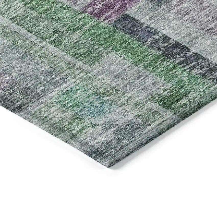 Artichoke Green Charcoal And Purple Striped Washable Indoor Outdoor Area Rug Photo 4