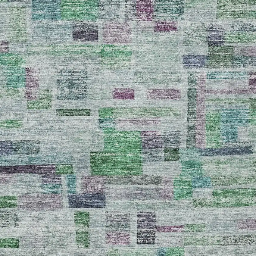 Artichoke Green Charcoal And Purple Striped Washable Indoor Outdoor Area Rug Photo 5