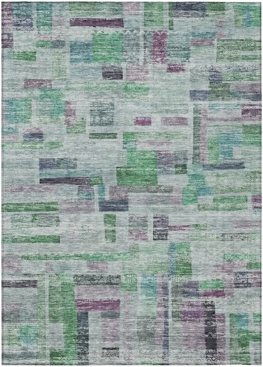 Artichoke Green Charcoal And Purple Striped Washable Indoor Outdoor Area Rug Photo 2