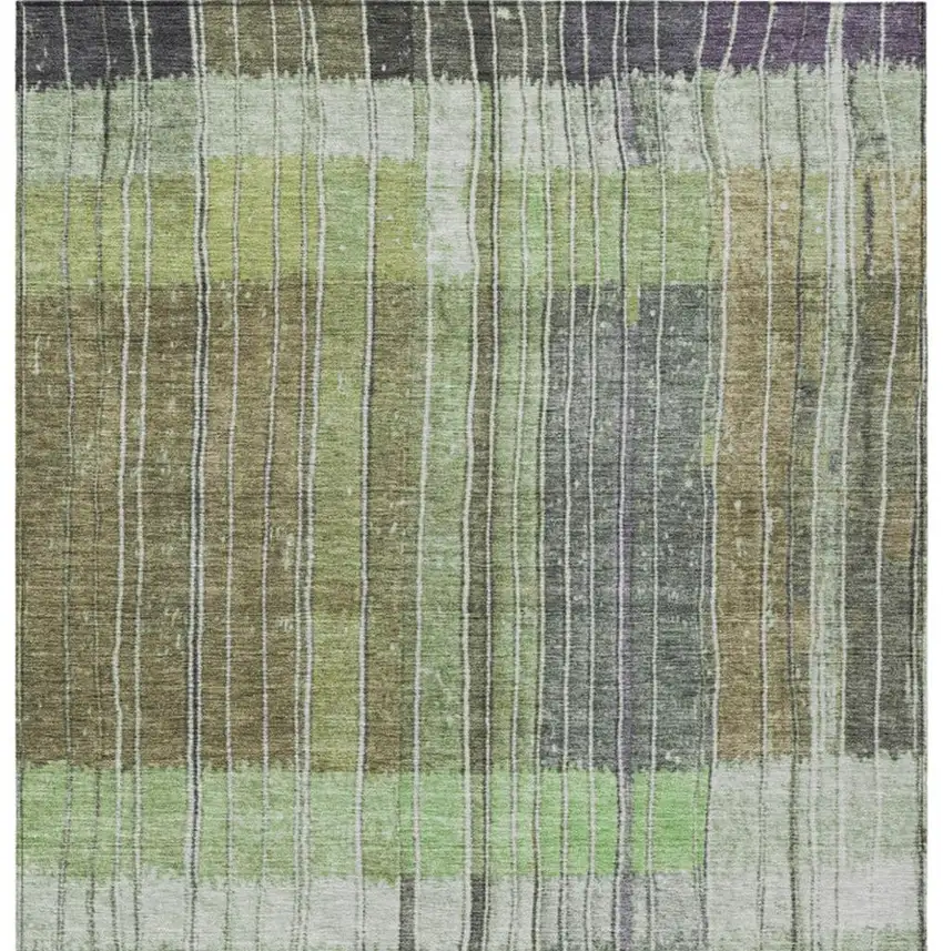 Artichoke Green Charcoal And Purple Striped Washable Indoor Outdoor Area Rug Photo 1