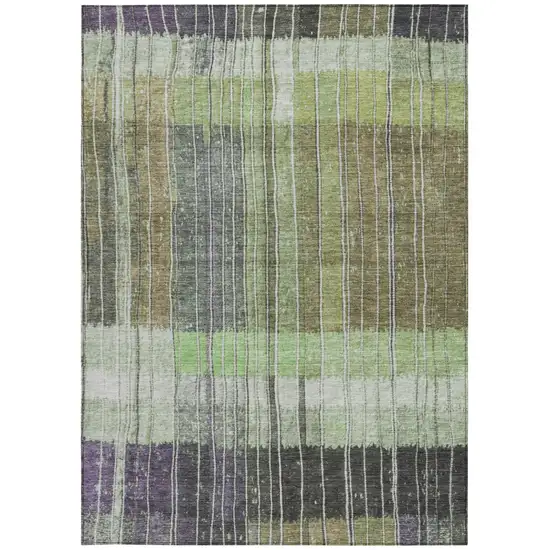 Artichoke Green Charcoal And Purple Striped Washable Indoor Outdoor Area Rug Photo 9