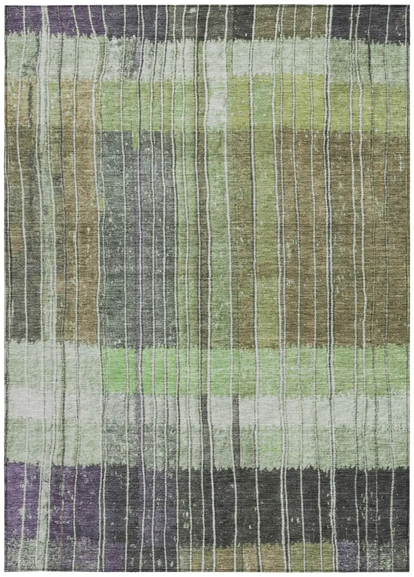 Artichoke Green Charcoal And Purple Striped Washable Indoor Outdoor Area Rug Photo 9