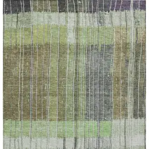 Photo of Artichoke Green Charcoal And Purple Striped Washable Indoor Outdoor Area Rug