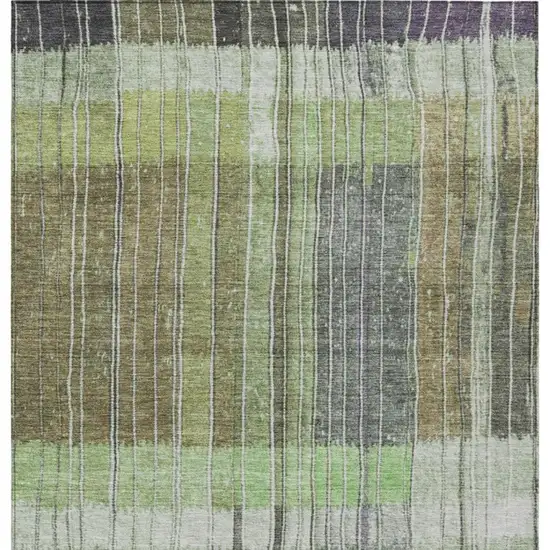 Artichoke Green Charcoal And Purple Striped Washable Indoor Outdoor Area Rug Photo 1