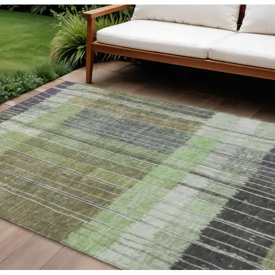 Artichoke Green Charcoal And Purple Striped Washable Indoor Outdoor Area Rug Photo 2