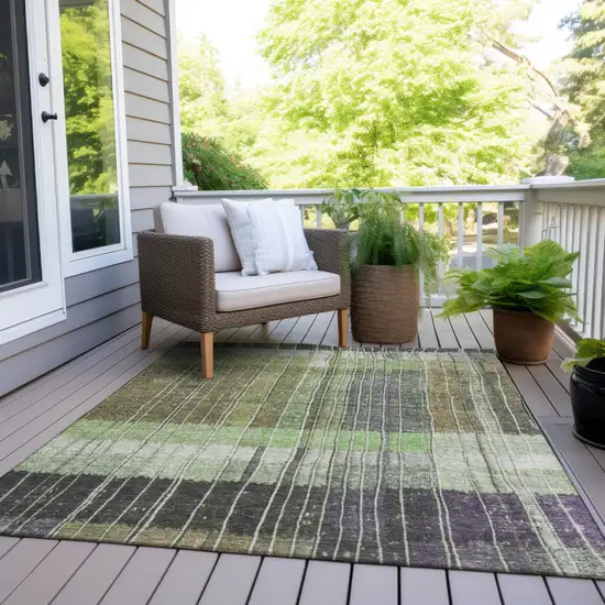 Artichoke Green Charcoal And Purple Striped Washable Indoor Outdoor Area Rug Photo 6