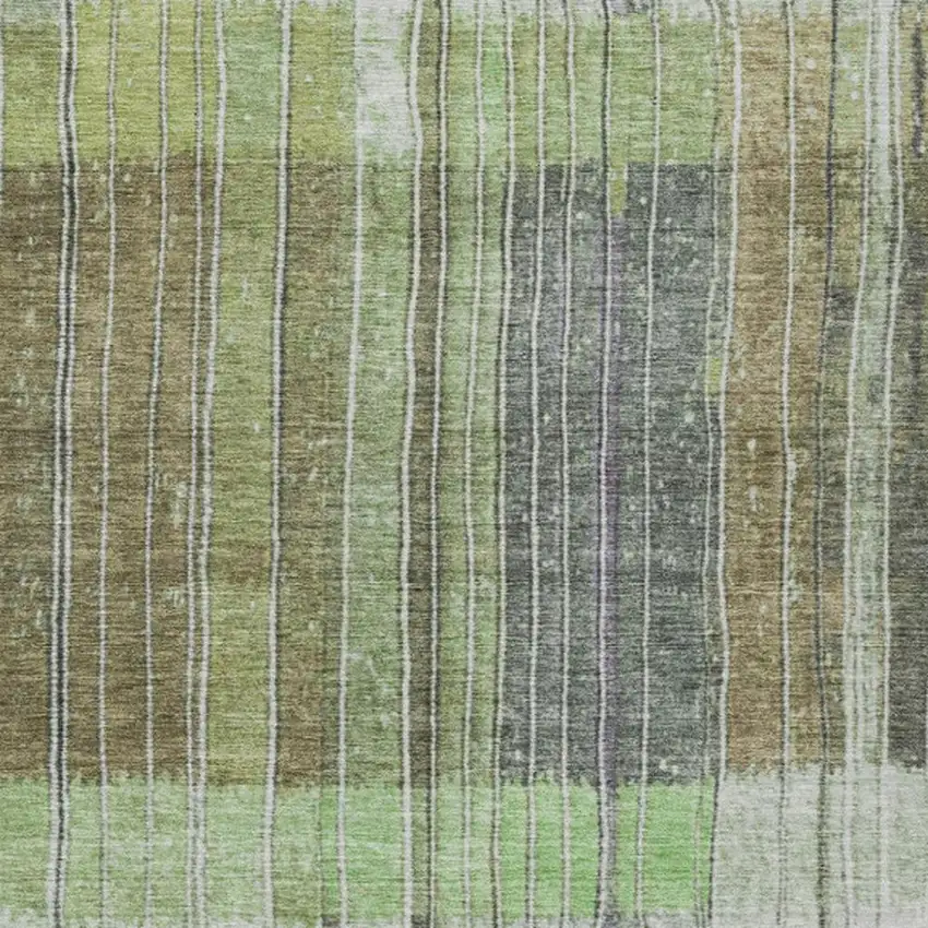 Artichoke Green Charcoal And Purple Striped Washable Indoor Outdoor Area Rug Photo 9