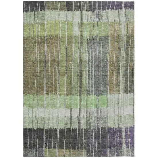 Artichoke Green Charcoal And Purple Striped Washable Indoor Outdoor Area Rug Photo 7
