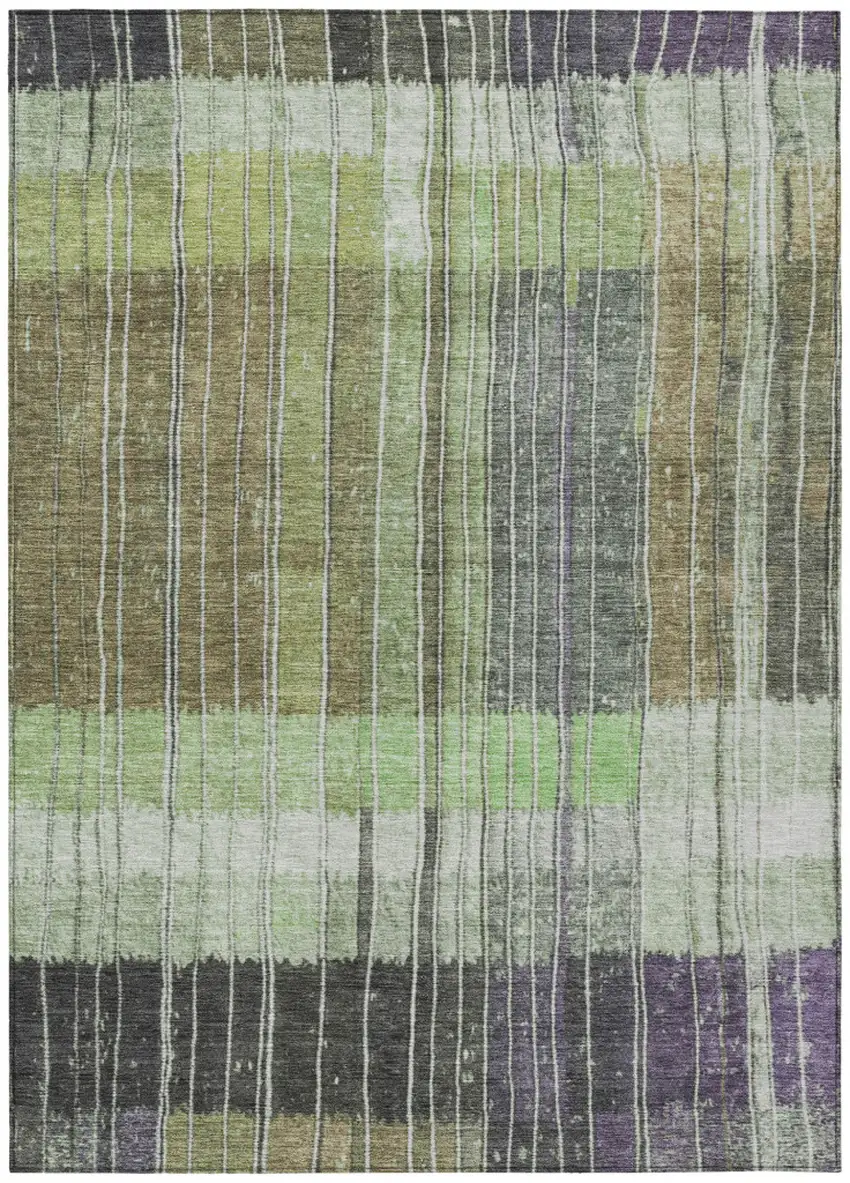 Artichoke Green Charcoal And Purple Striped Washable Indoor Outdoor Area Rug Photo 7