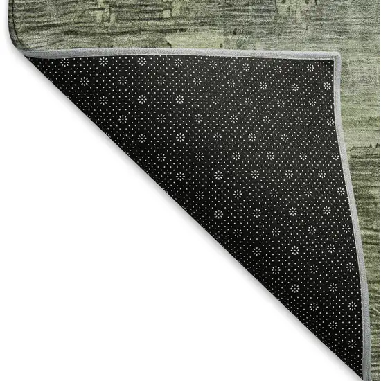 Artichoke Green Charcoal And Silver Abstract Washable Area Rug With UV Protection Photo 6