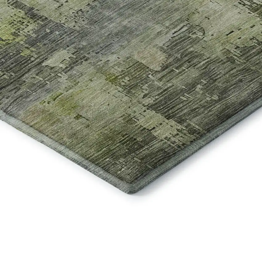 Artichoke Green Charcoal And Silver Abstract Washable Area Rug With UV Protection Photo 7