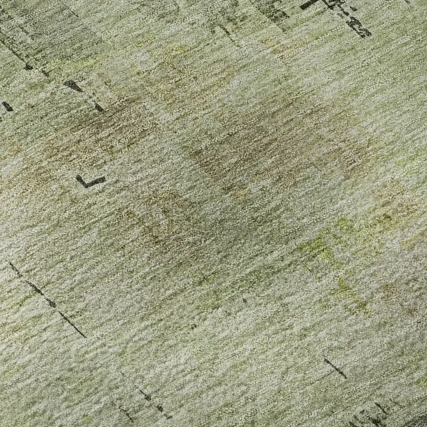 Artichoke Green Charcoal And Silver Abstract Washable Area Rug With UV Protection Photo 9
