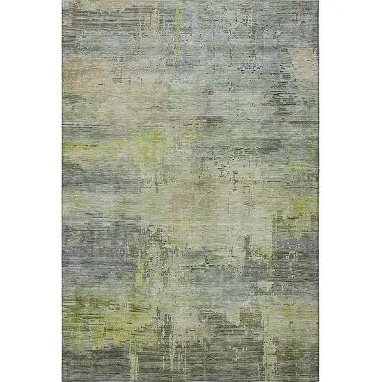 Artichoke Green Charcoal And Silver Abstract Washable Area Rug With UV Protection Photo 3