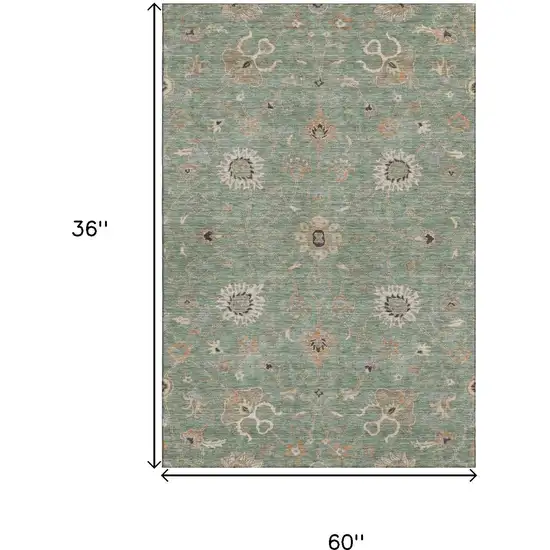 Artichoke Green Copper And Beige Floral Washable Area Rug With UV Protection Photo 9