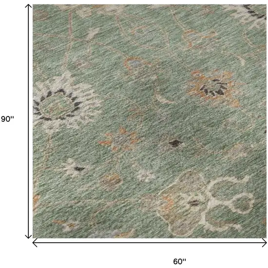 Artichoke Green Copper And Beige Floral Washable Area Rug With UV Protection Photo 5