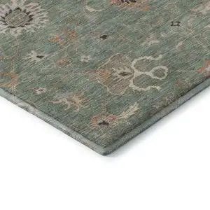 Photo of Artichoke Green Copper And Beige Floral Washable Area Rug With UV Protection