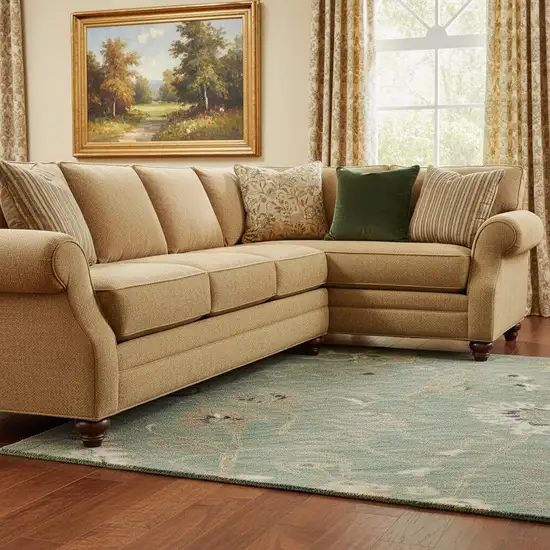 Artichoke Green Copper And Beige Floral Washable Area Rug With UV Protection Photo 2