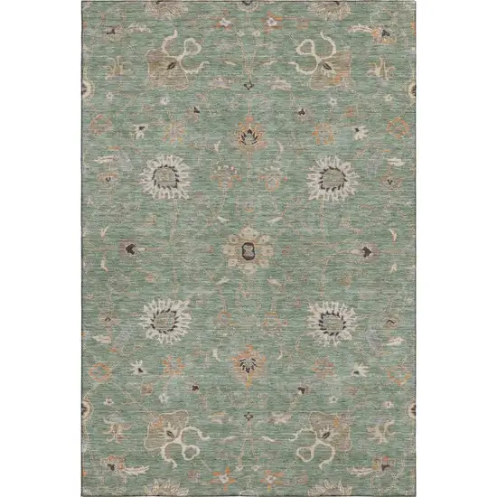 Artichoke Green Copper And Beige Floral Washable Area Rug With UV Protection Photo 6