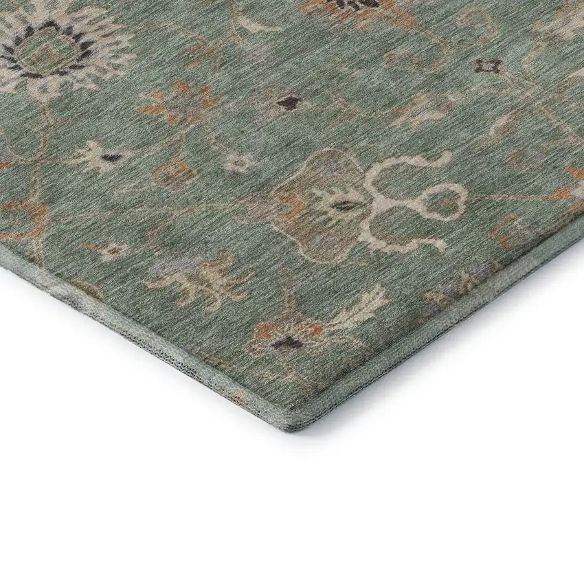 Artichoke Green Copper And Beige Floral Washable Area Rug With UV Protection Photo 8