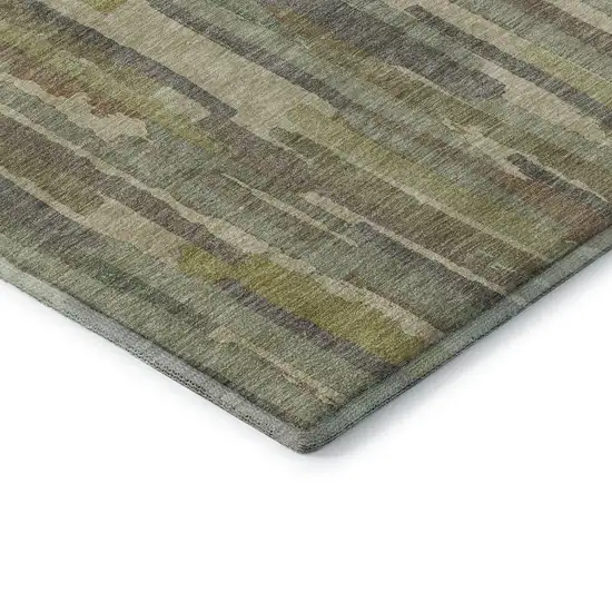 Artichoke Green Copper And Beige Striped Washable Area Rug With UV Protection Photo 6