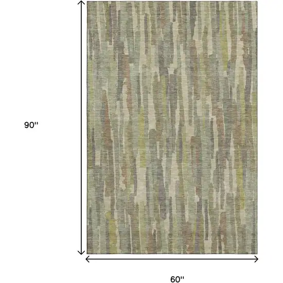 Artichoke Green Copper And Beige Striped Washable Area Rug With UV Protection Photo 9