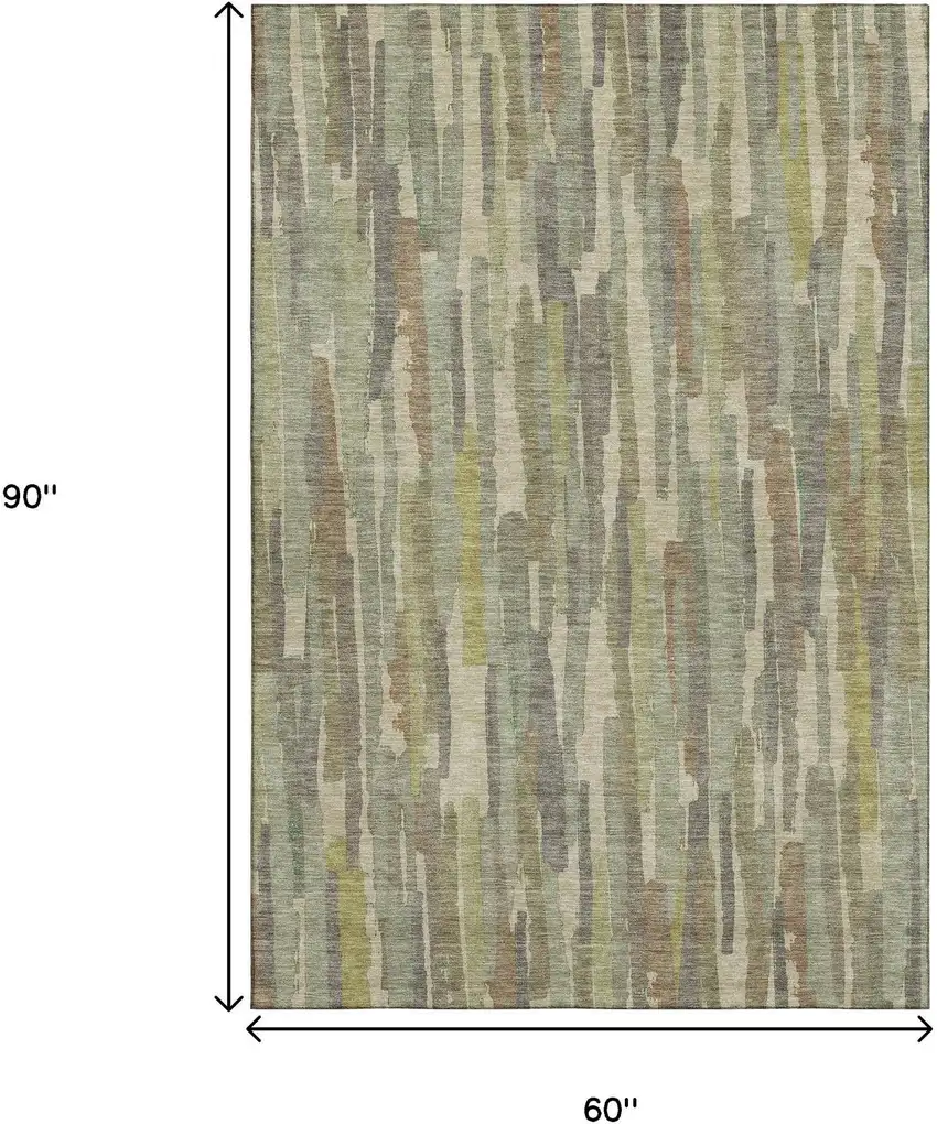 Artichoke Green Copper And Beige Striped Washable Area Rug With UV Protection Photo 9