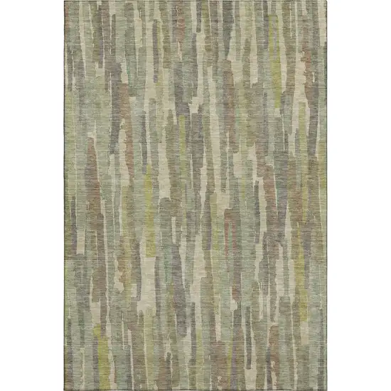 Artichoke Green Copper And Beige Striped Washable Area Rug With UV Protection Photo 1