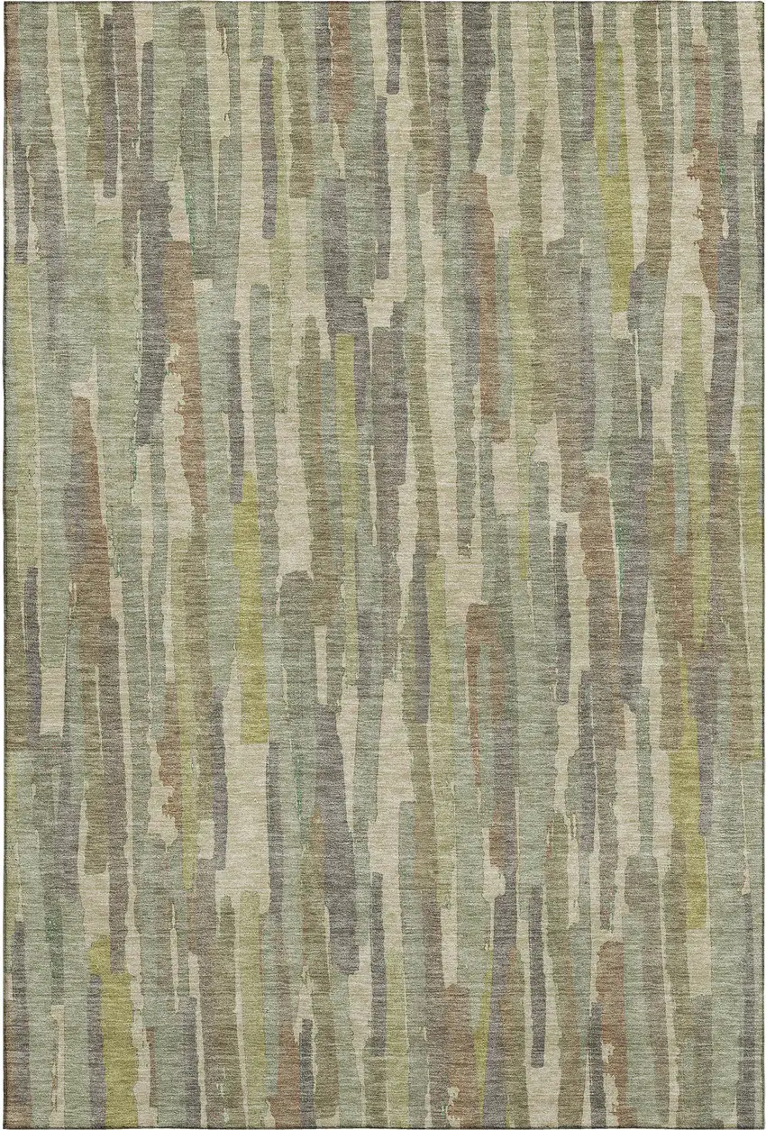 Artichoke Green Copper And Beige Striped Washable Area Rug With UV Protection Photo 1