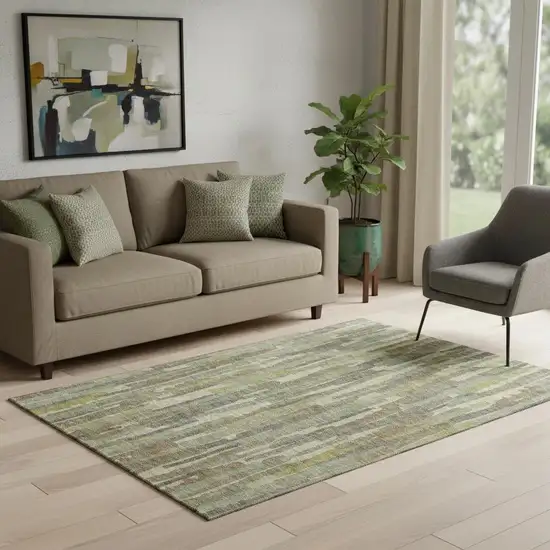 Artichoke Green Copper And Beige Striped Washable Area Rug With UV Protection Photo 2