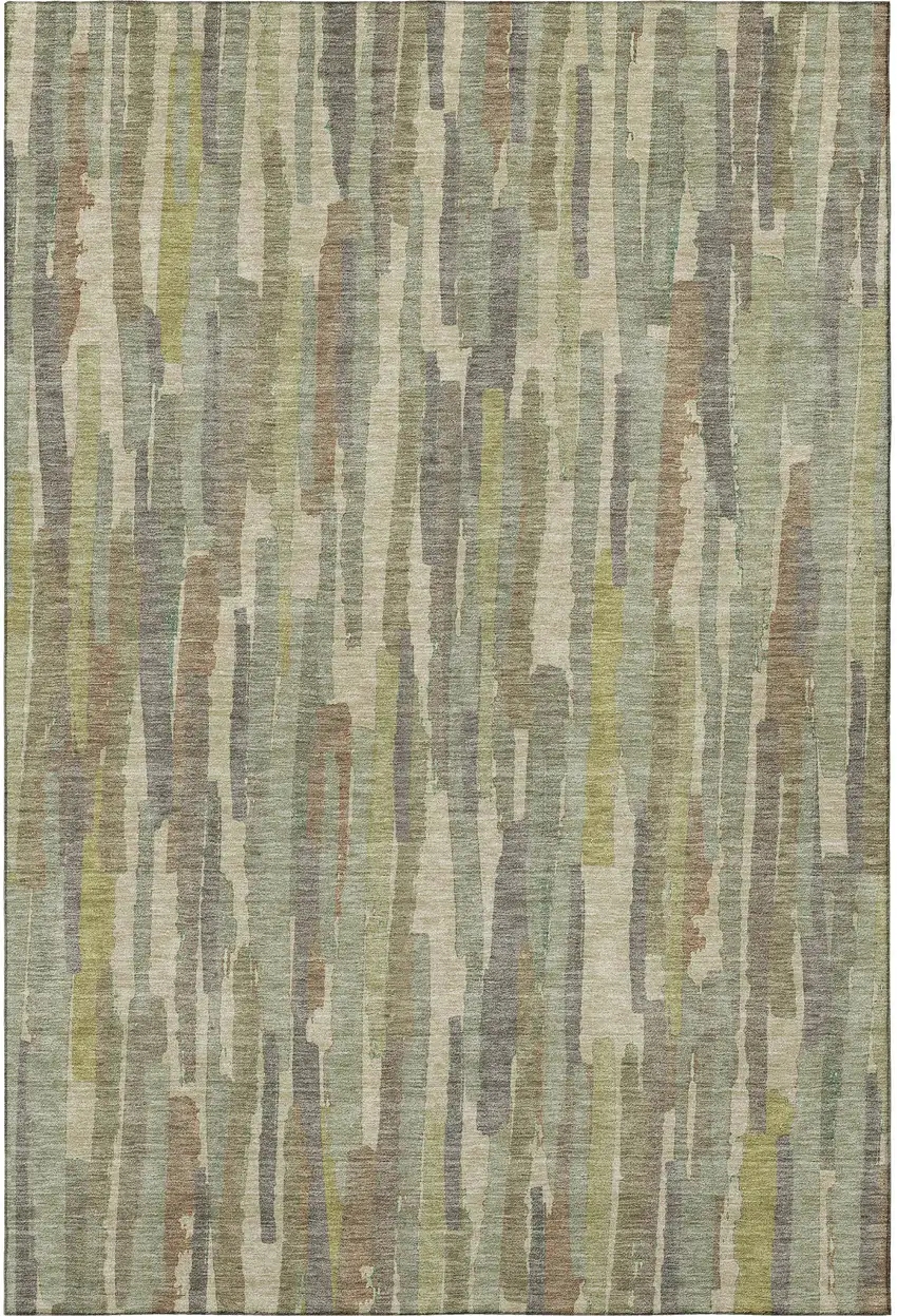 Artichoke Green Copper And Beige Striped Washable Area Rug With UV Protection Photo 3