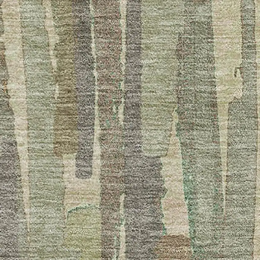 Artichoke Green Copper And Beige Striped Washable Area Rug With UV Protection Photo 2