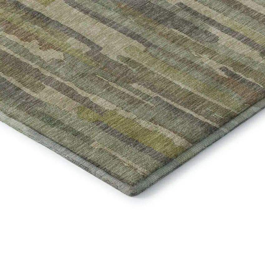 Artichoke Green Copper And Beige Striped Washable Area Rug With UV Protection Photo 7