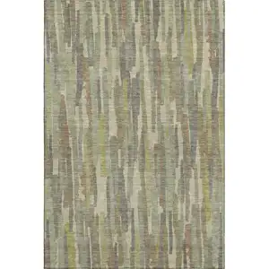 Photo of Artichoke Green Copper And Beige Striped Washable Area Rug With UV Protection
